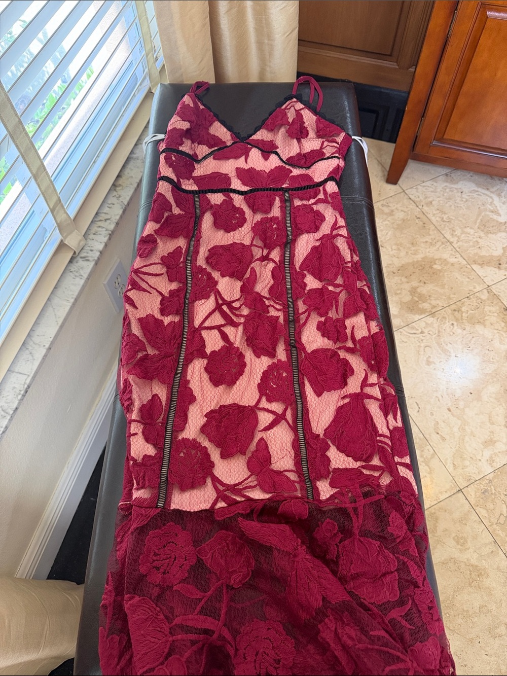 Lulu's Burgundy Floral Lace Maxi Dress